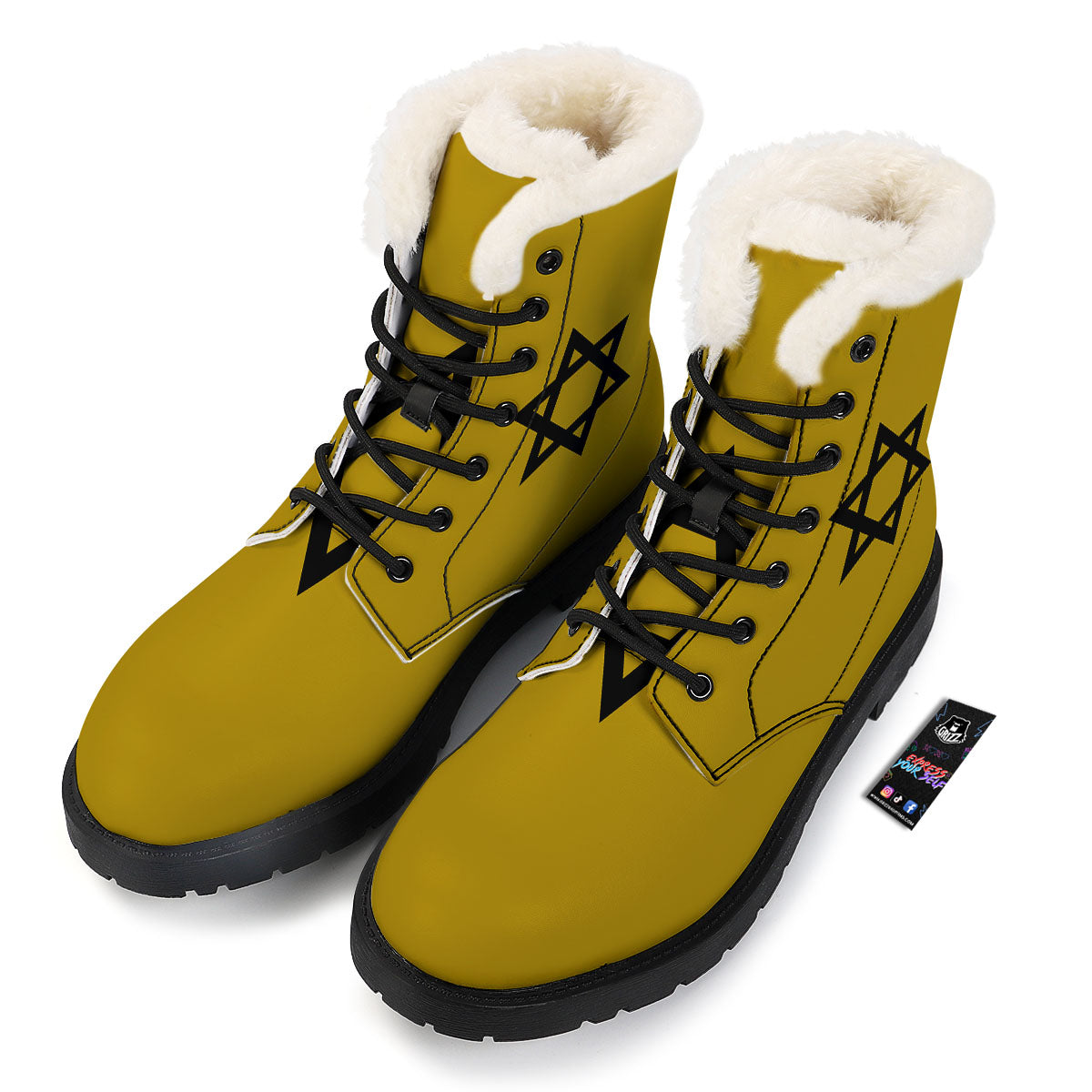 Star of David Yellow And Black Print Winter Boots-grizzshop