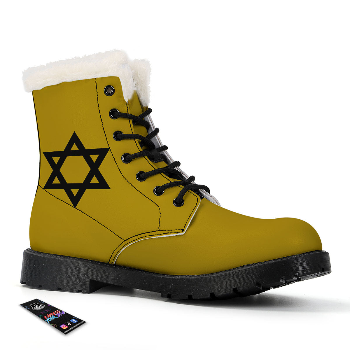 Star of David Yellow And Black Print Winter Boots-grizzshop