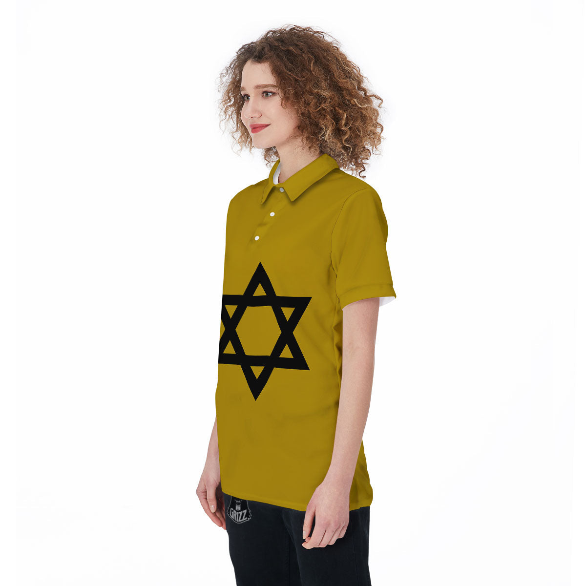Star of David Yellow And Black Print Women's Golf Shirts-grizzshop