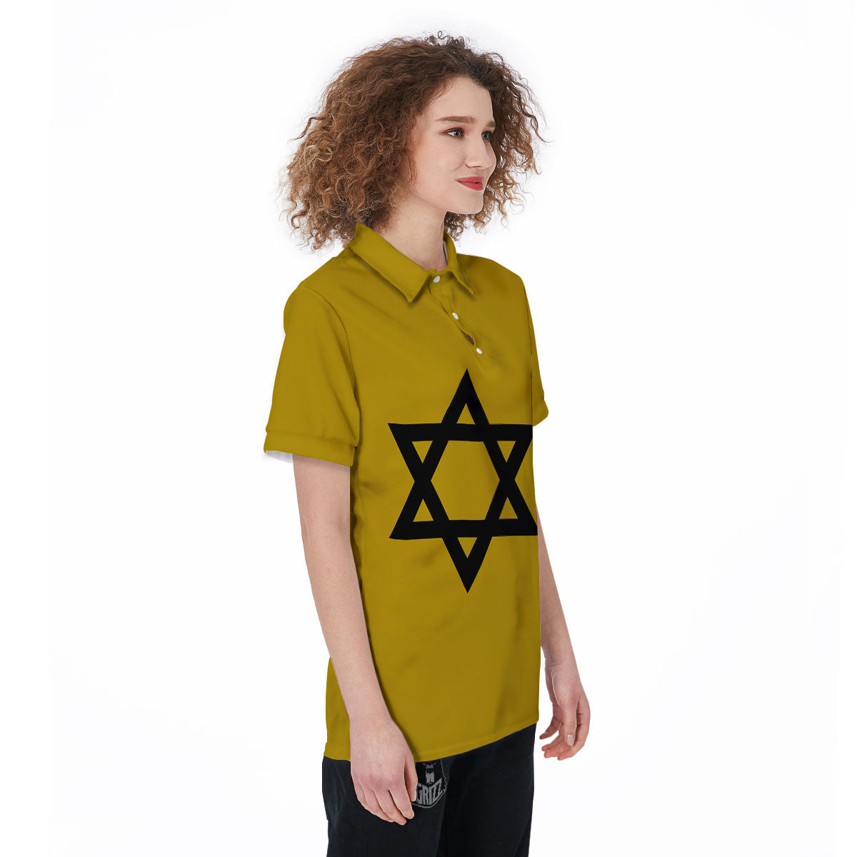 Star of David Yellow And Black Print Women's Golf Shirts-grizzshop
