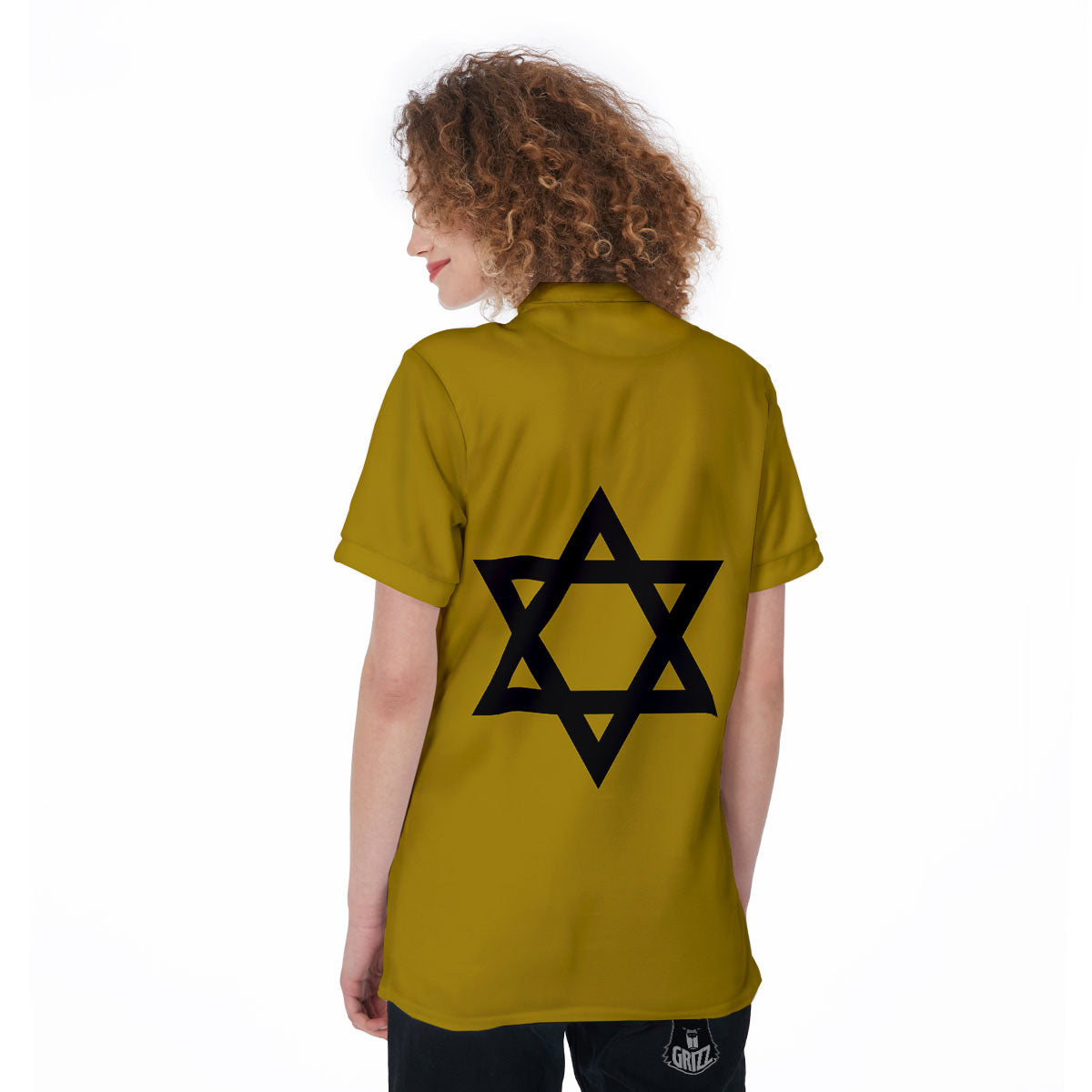 Star of David Yellow And Black Print Women's Golf Shirts-grizzshop