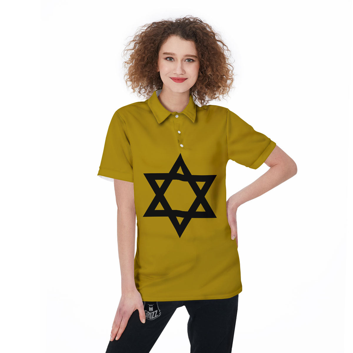 Star of David Yellow And Black Print Women's Golf Shirts-grizzshop
