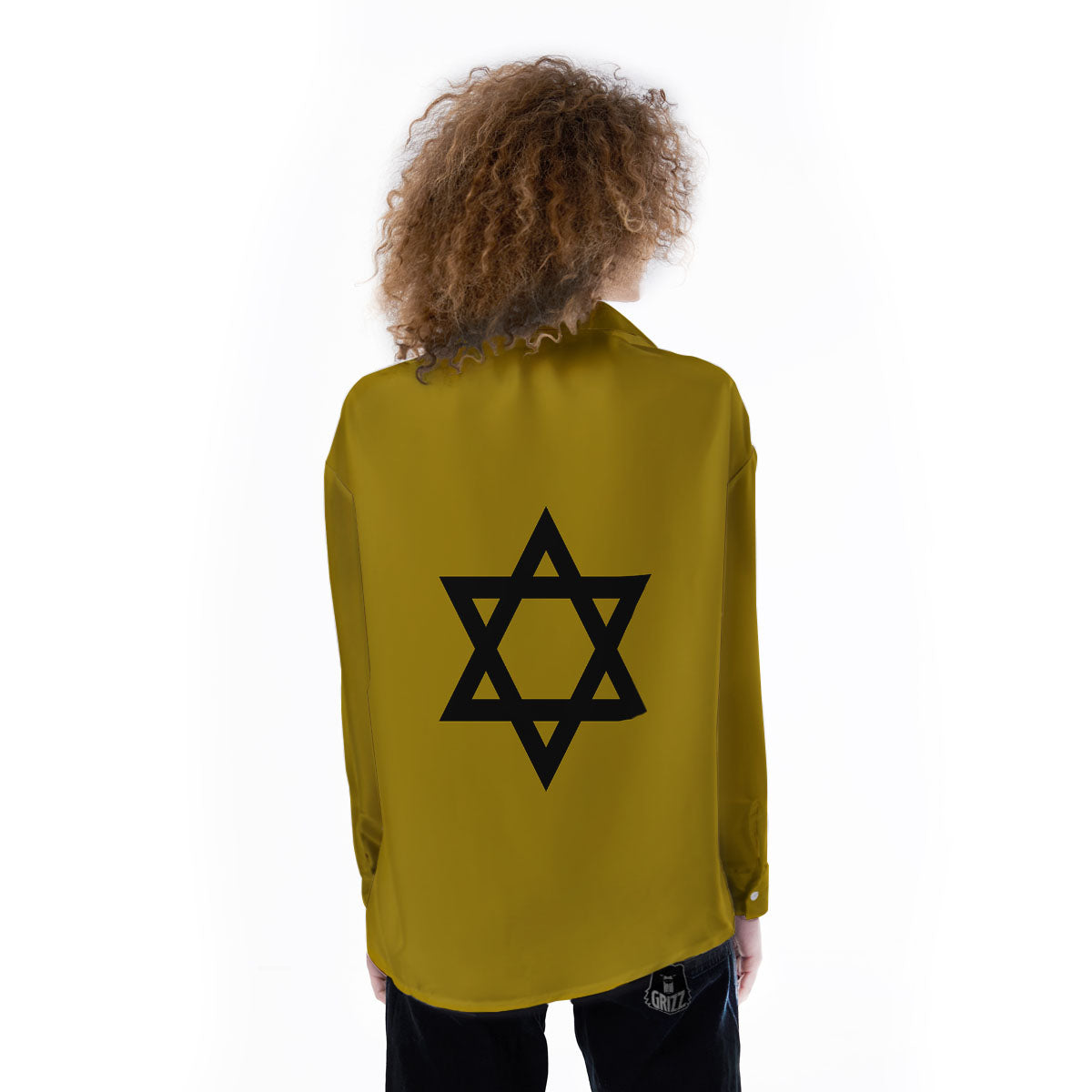 Star of David Yellow And Black Print Women's Long Sleeve Shirts-grizzshop
