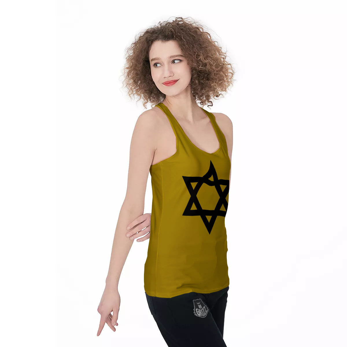 Star of David Yellow And Black Print Women's Racerback Tank Top-grizzshop