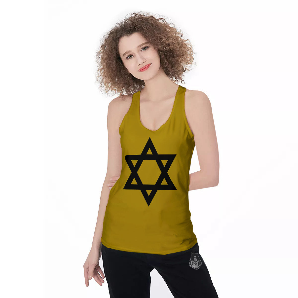 Star of David Yellow And Black Print Women's Racerback Tank Top-grizzshop