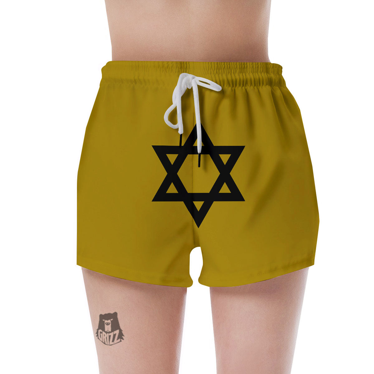 Star of David Yellow And Black Print Women's Shorts-grizzshop