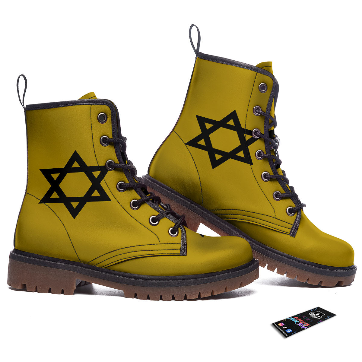 Star of David Yellow And Black Print Work Boots-grizzshop