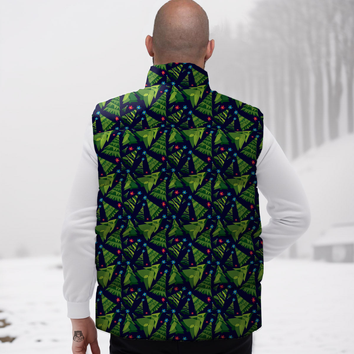 Star And Christmas Tree Print Pattern Down Vest