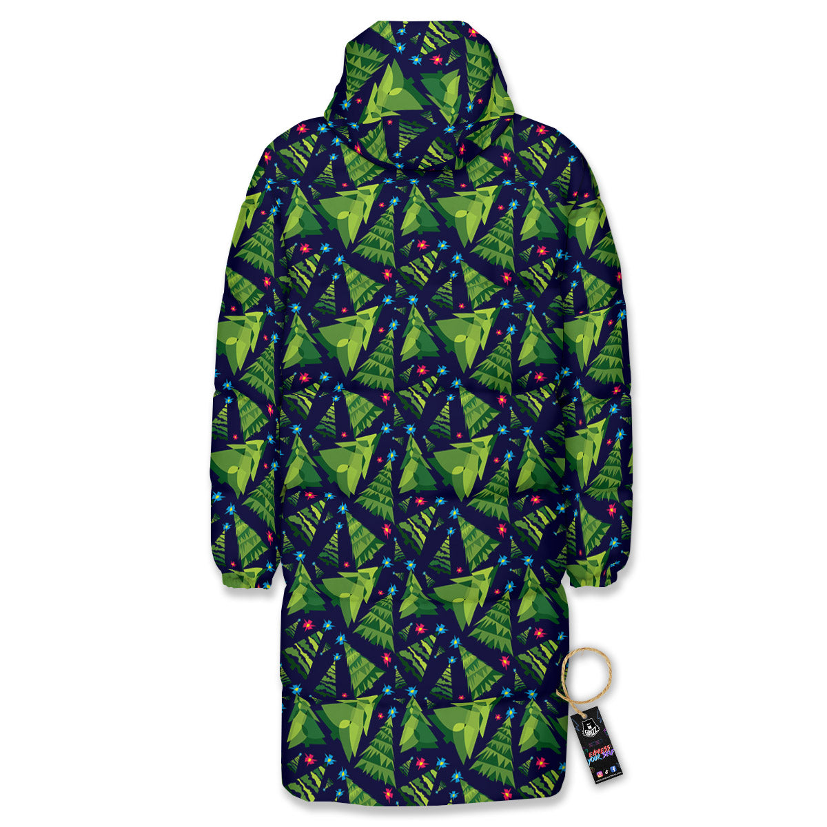 Star And Christmas Tree Print Pattern Long Down Jacket