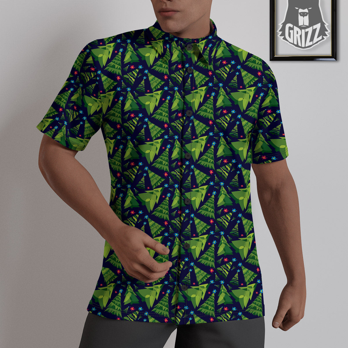 Star And Christmas Tree Print Pattern Untucked Shirts-grizzshop