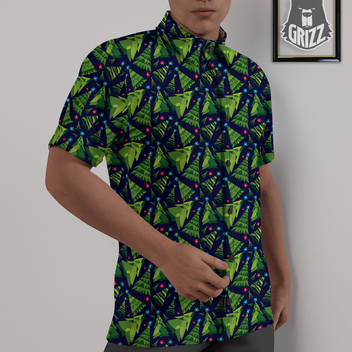 Star And Christmas Tree Print Pattern Untucked Shirts-grizzshop