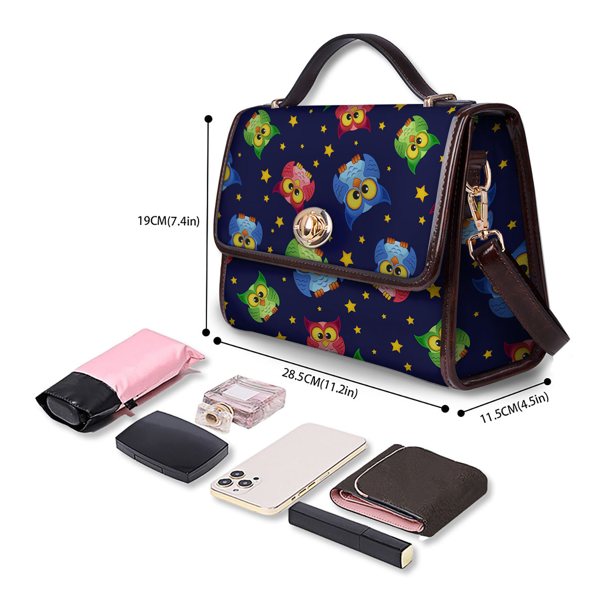 Star And Owl Print Pattern Women's Satchel Bag