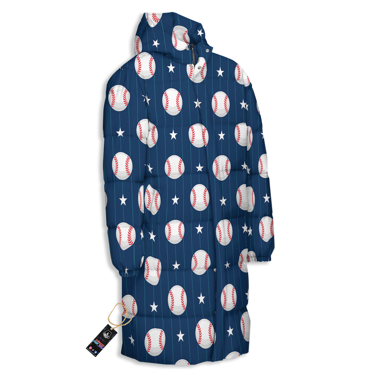 Star Baseballs Print Pattern Long Down Jacket