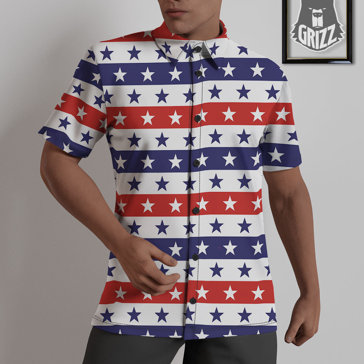 Star USA Patriotic Print Pattern Untucked Shirts-grizzshop