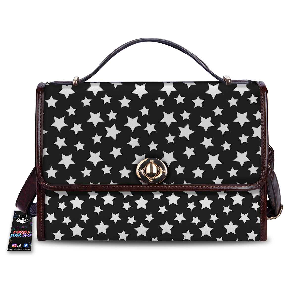 Star White And Black Print Pattern Women's Satchel Bag