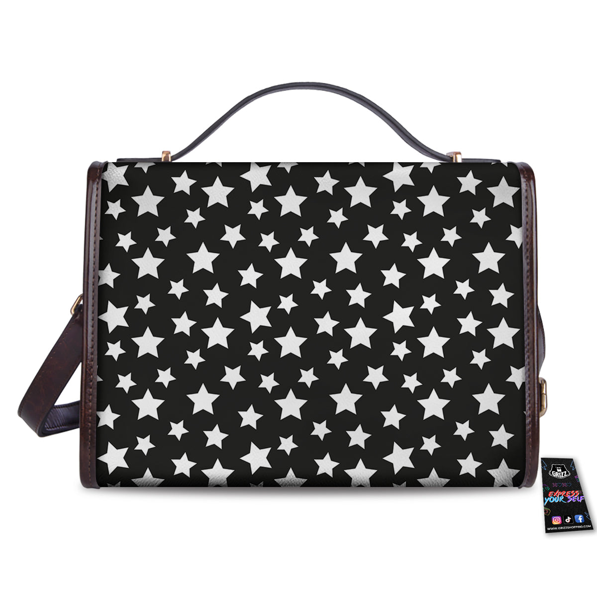 Star White And Black Print Pattern Women's Satchel Bag