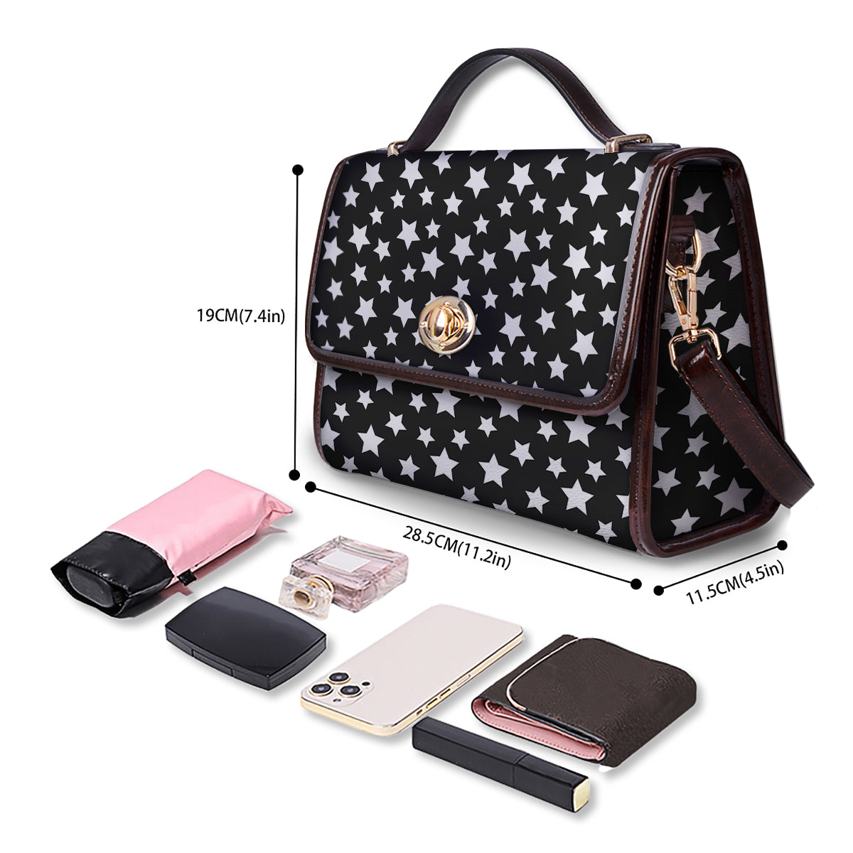 Star White And Black Print Pattern Women's Satchel Bag