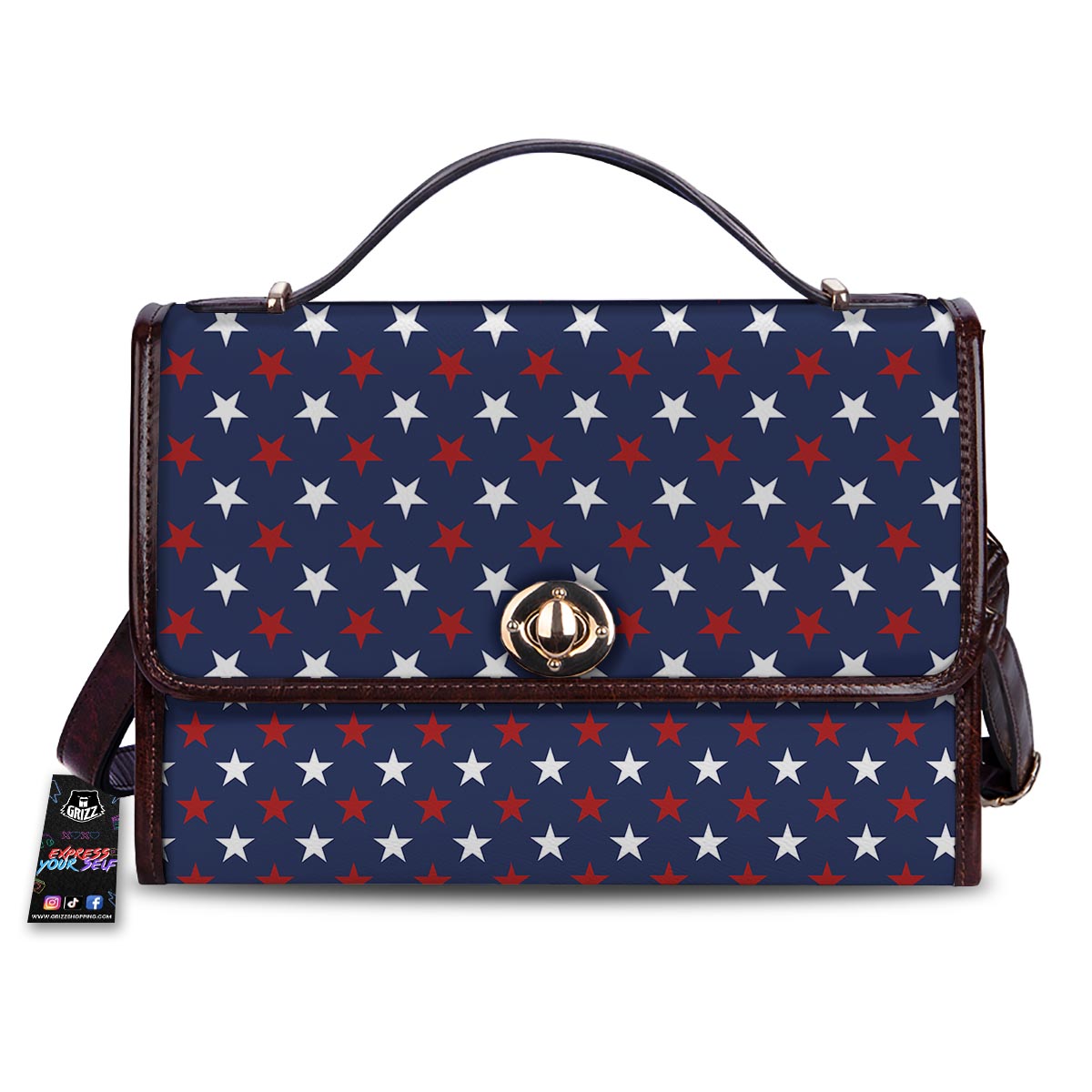 Star White And Red Print Pattern Women's Satchel Bag