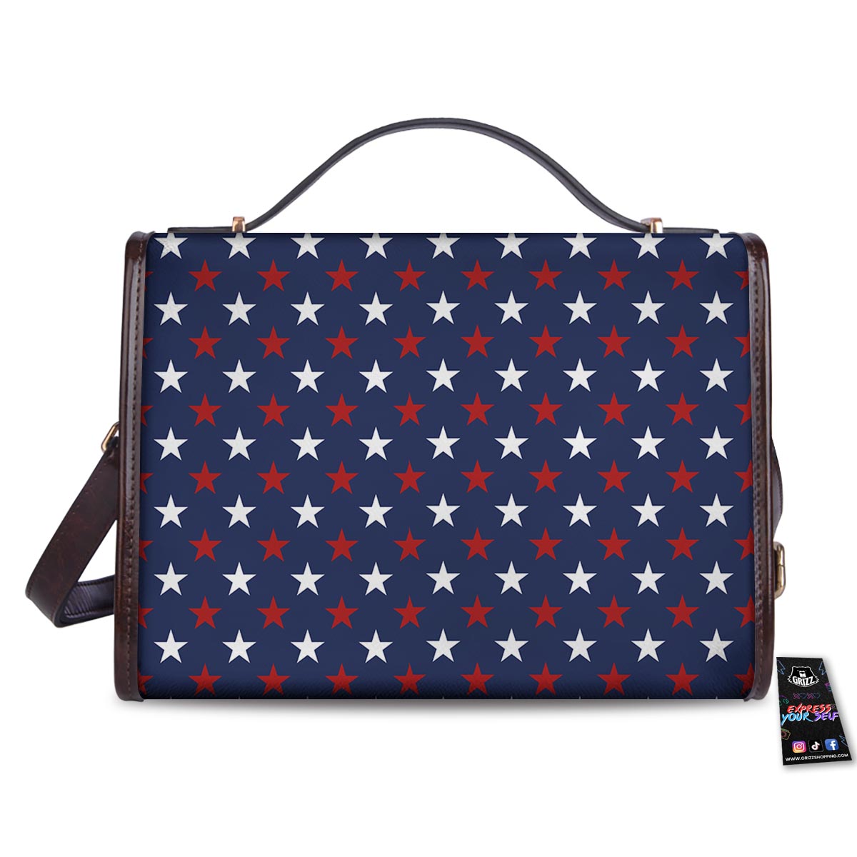 Star White And Red Print Pattern Women's Satchel Bag