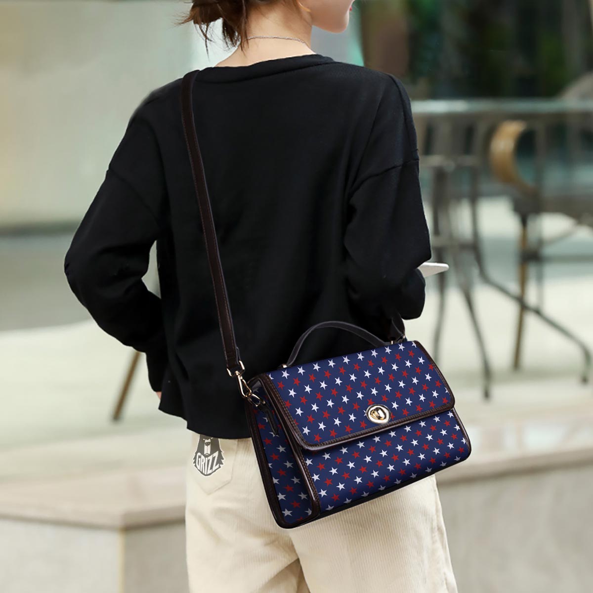 Star White And Red Print Pattern Women's Satchel Bag