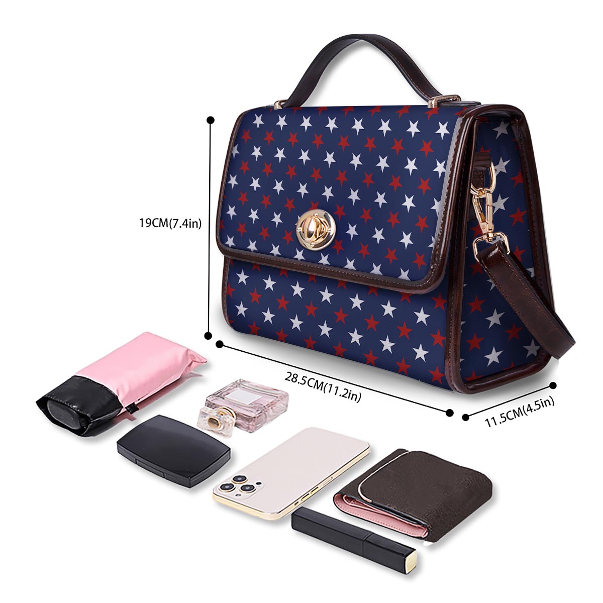 Star White And Red Print Pattern Women's Satchel Bag