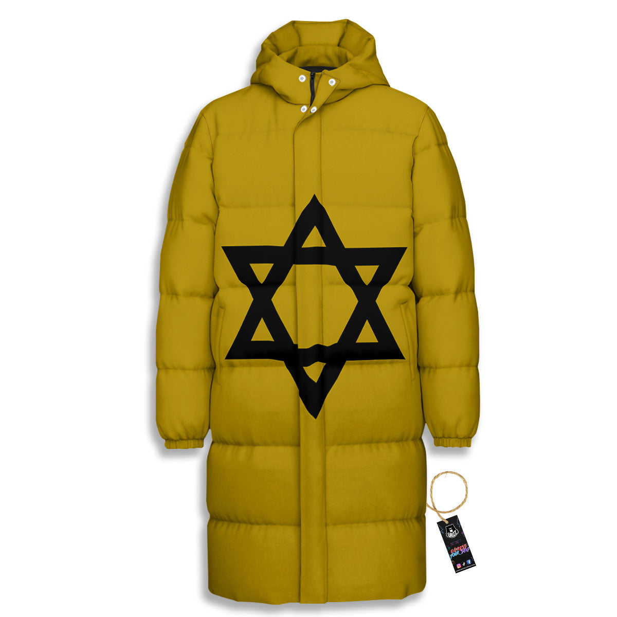 Star of David Yellow And Black Print Long Down Jacket
