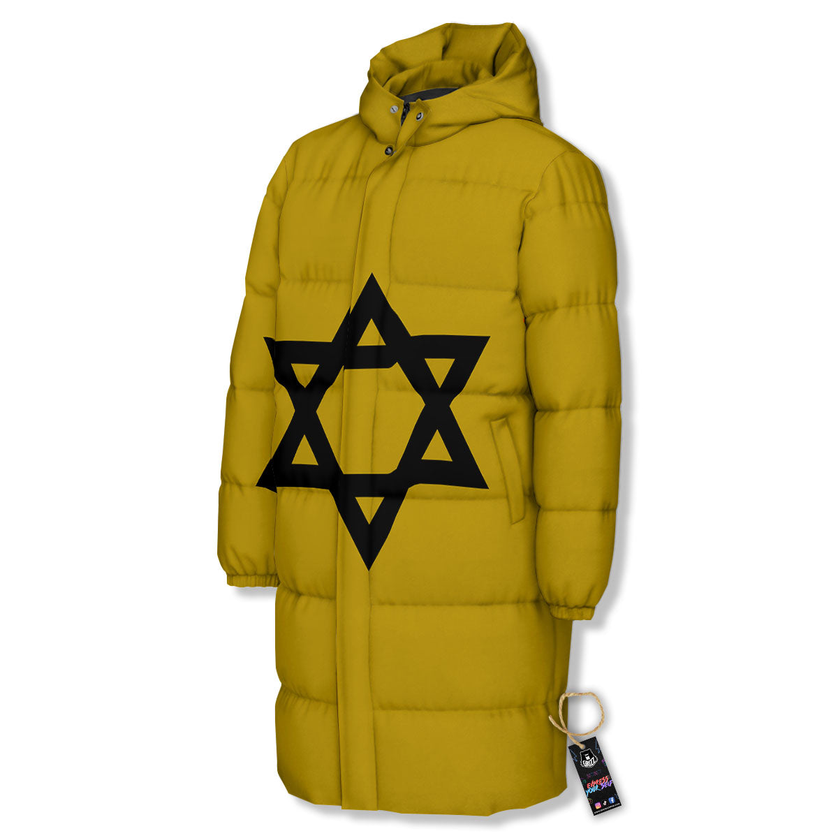 Star of David Yellow And Black Print Long Down Jacket