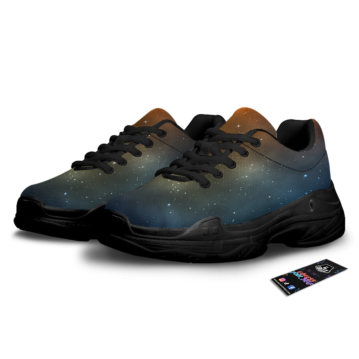Stardust Galaxy Space Blue Orange Print Black Chunky Shoes-grizzshop