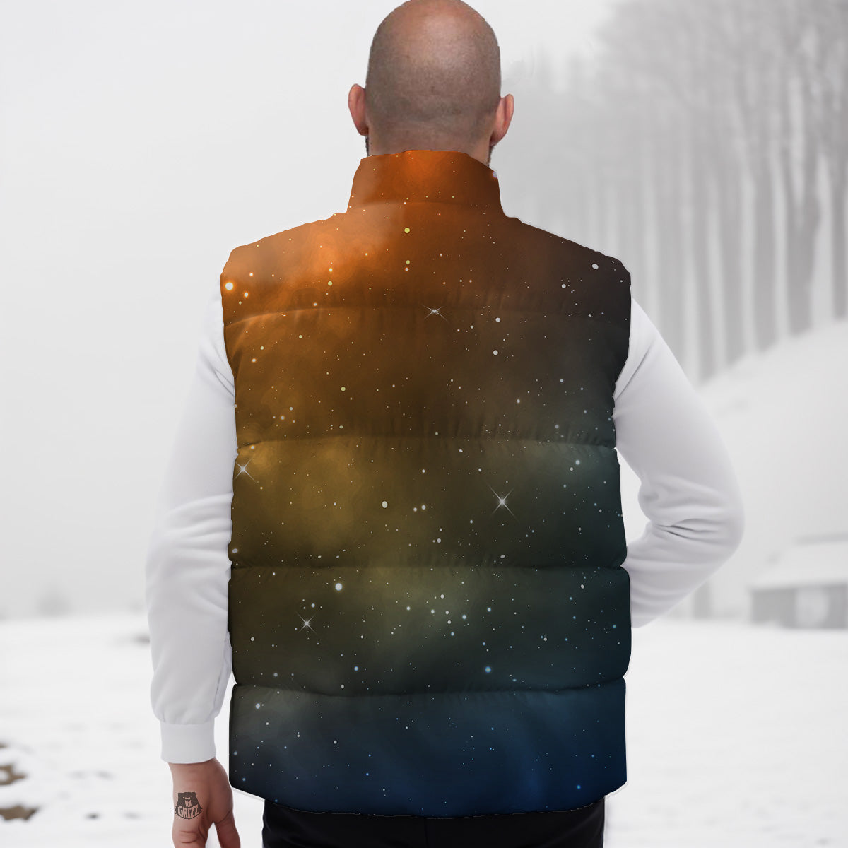 Stardust Galaxy Space Blue Orange Print Down Vest