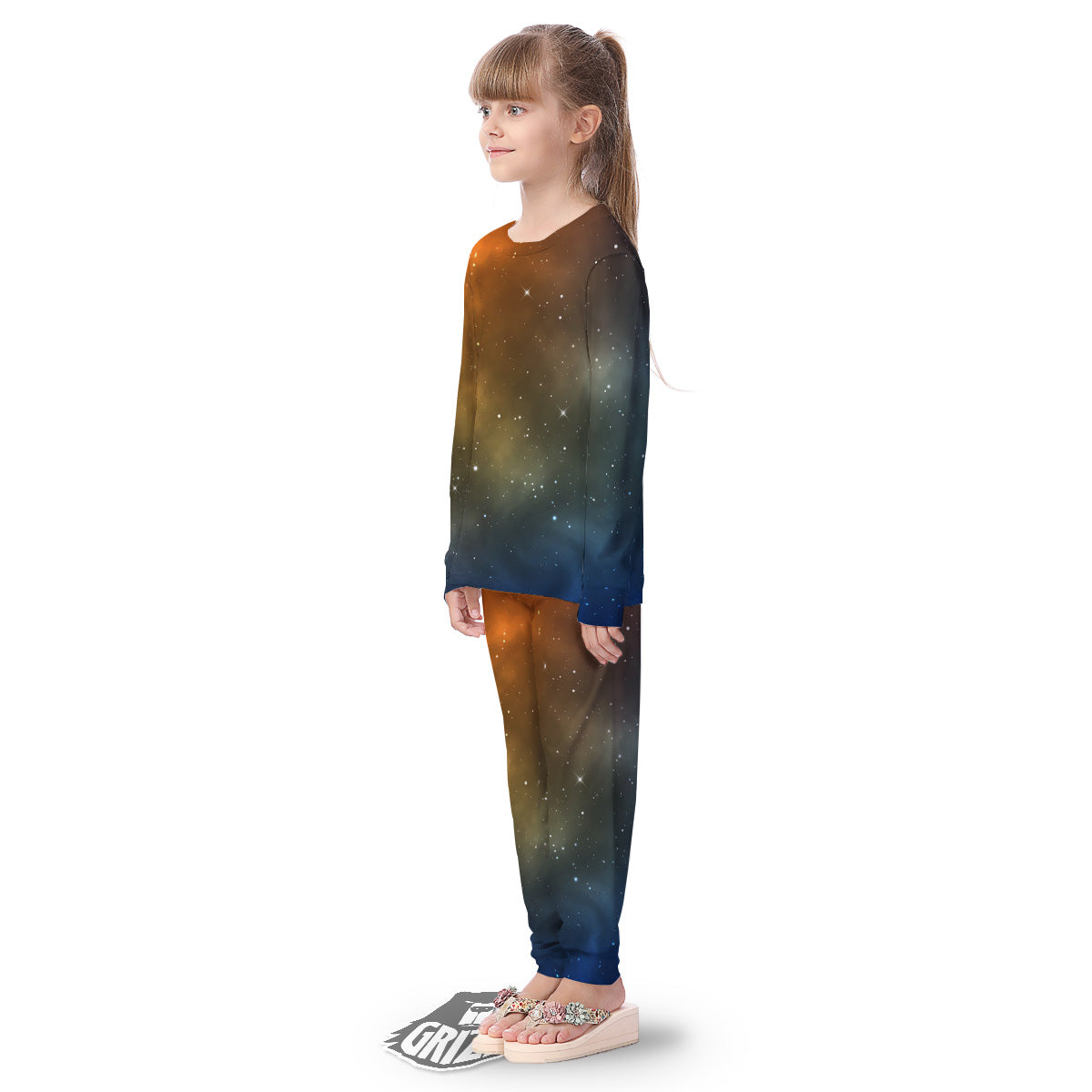 Stardust Galaxy Space Blue Orange Print Kid's Pajamas-grizzshop