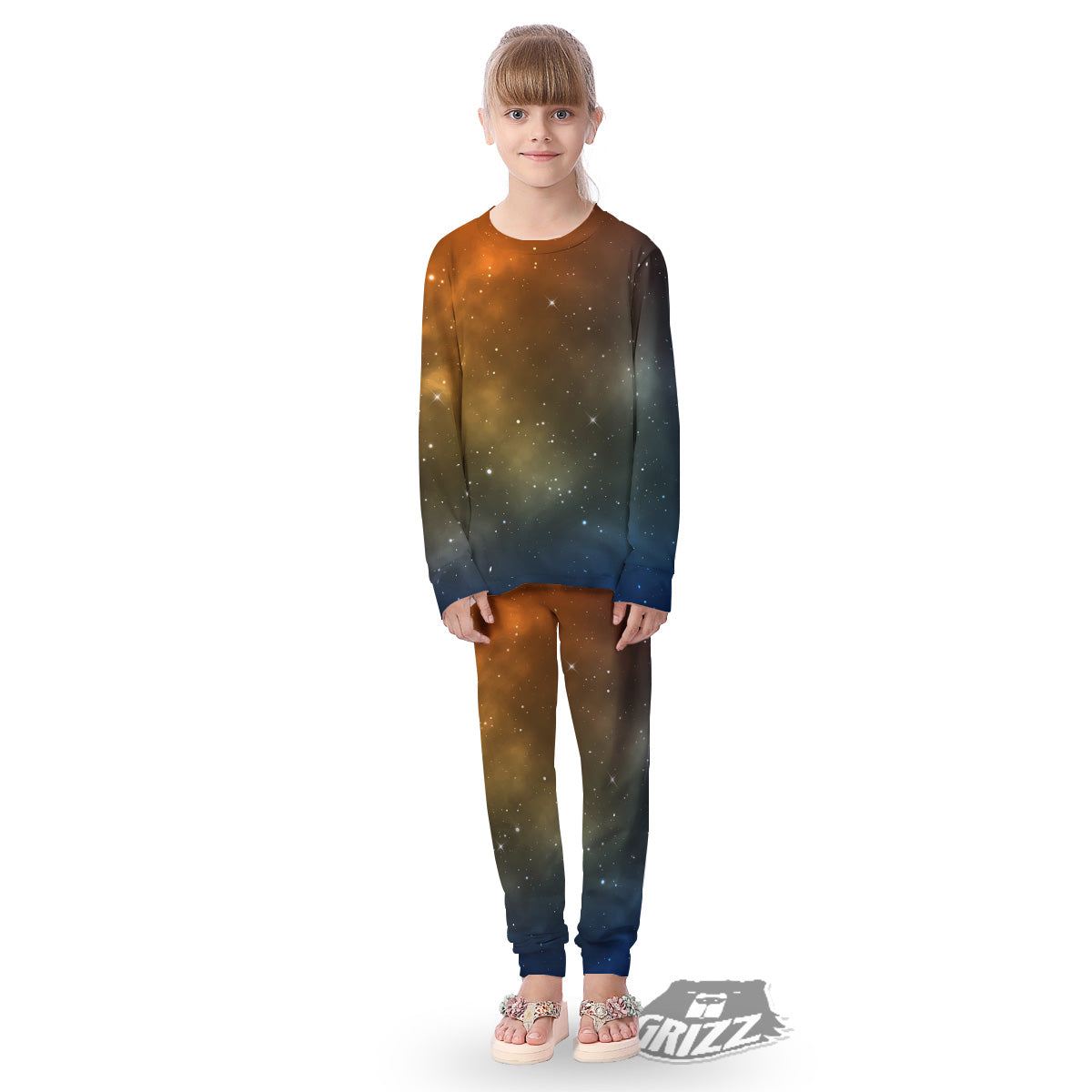 Stardust Galaxy Space Blue Orange Print Kid's Pajamas-grizzshop