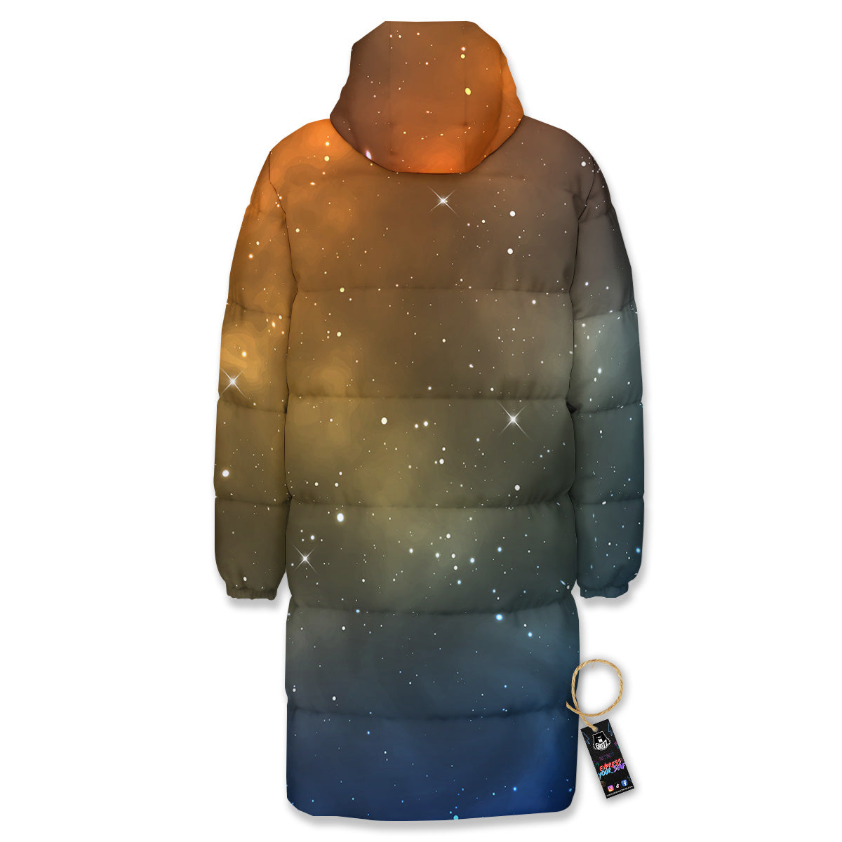Stardust Galaxy Space Blue Orange Print Long Down Jacket