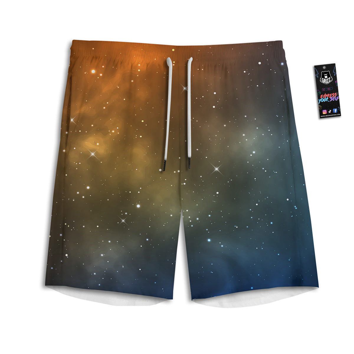 Stardust Galaxy Space Blue Orange Print Men's Athletic Shorts