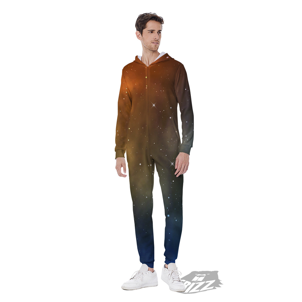 Stardust Galaxy Space Blue Orange Print Men's Jumpsuit-grizzshop