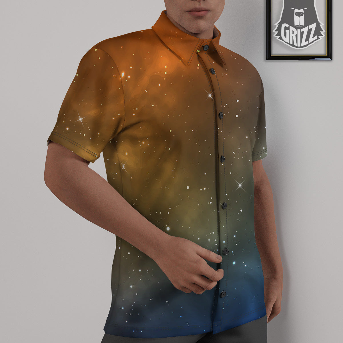 Stardust Galaxy Space Blue Orange Print Untucked Shirts-grizzshop