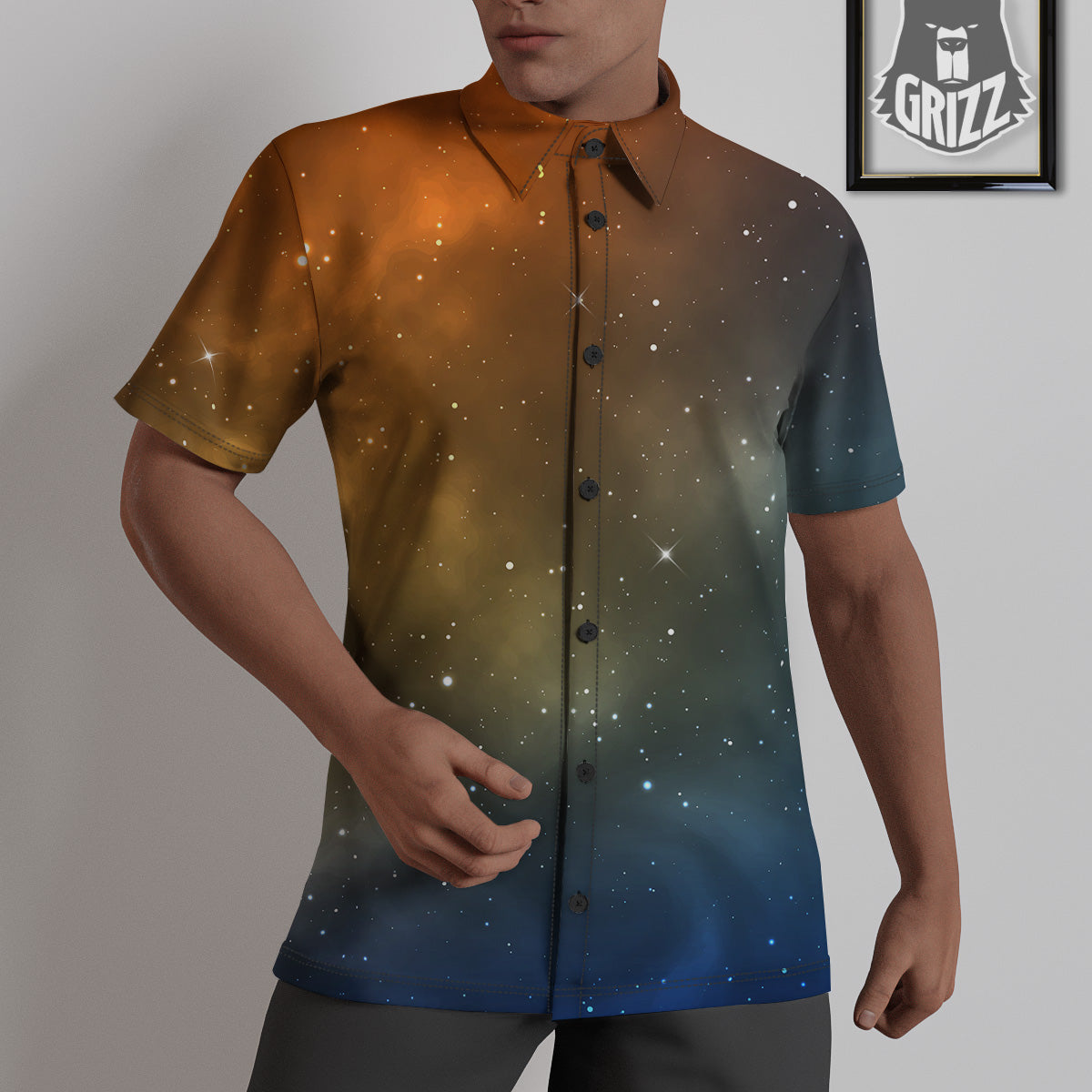 Stardust Galaxy Space Blue Orange Print Untucked Shirts-grizzshop