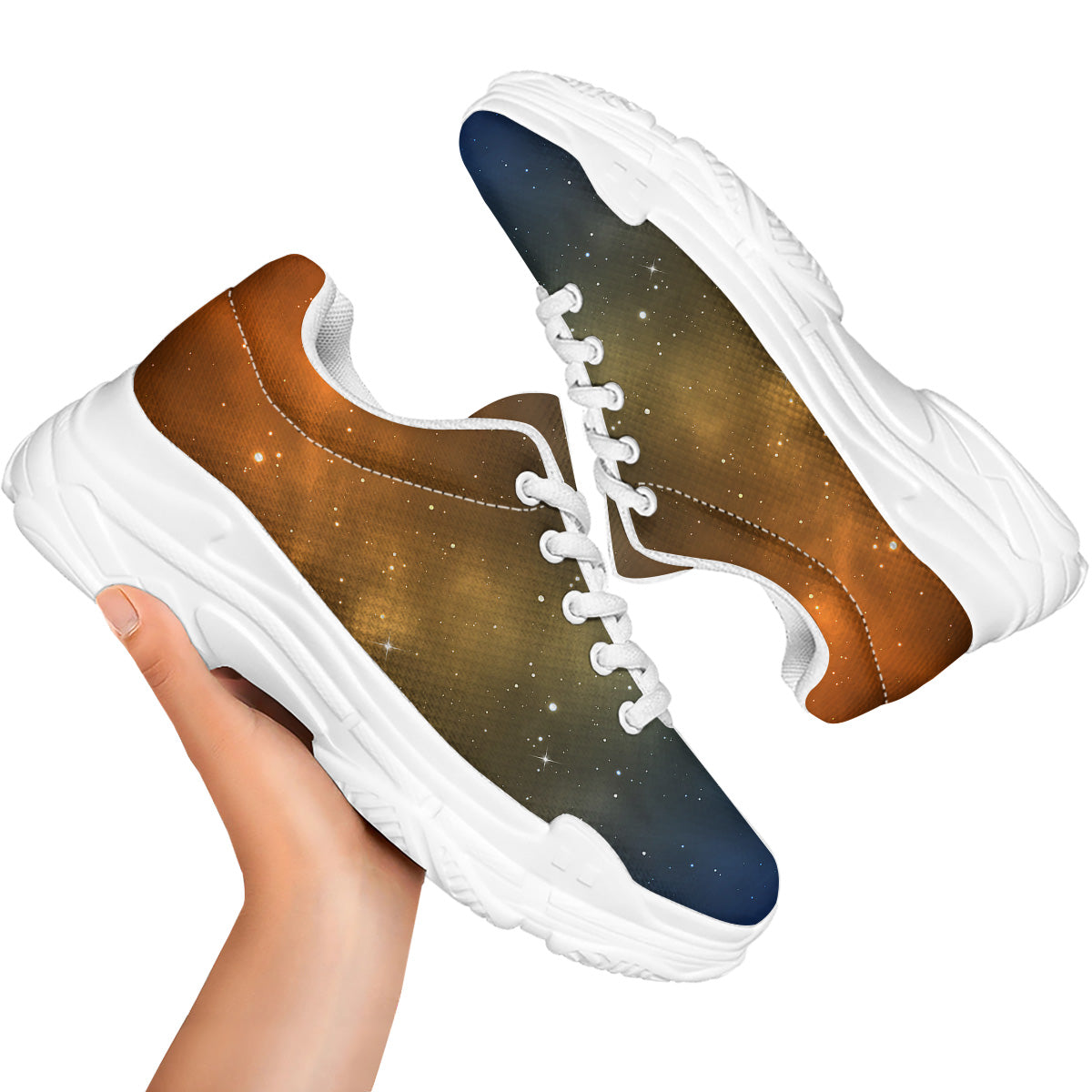 Stardust Galaxy Space Blue Orange Print White Chunky Shoes-grizzshop