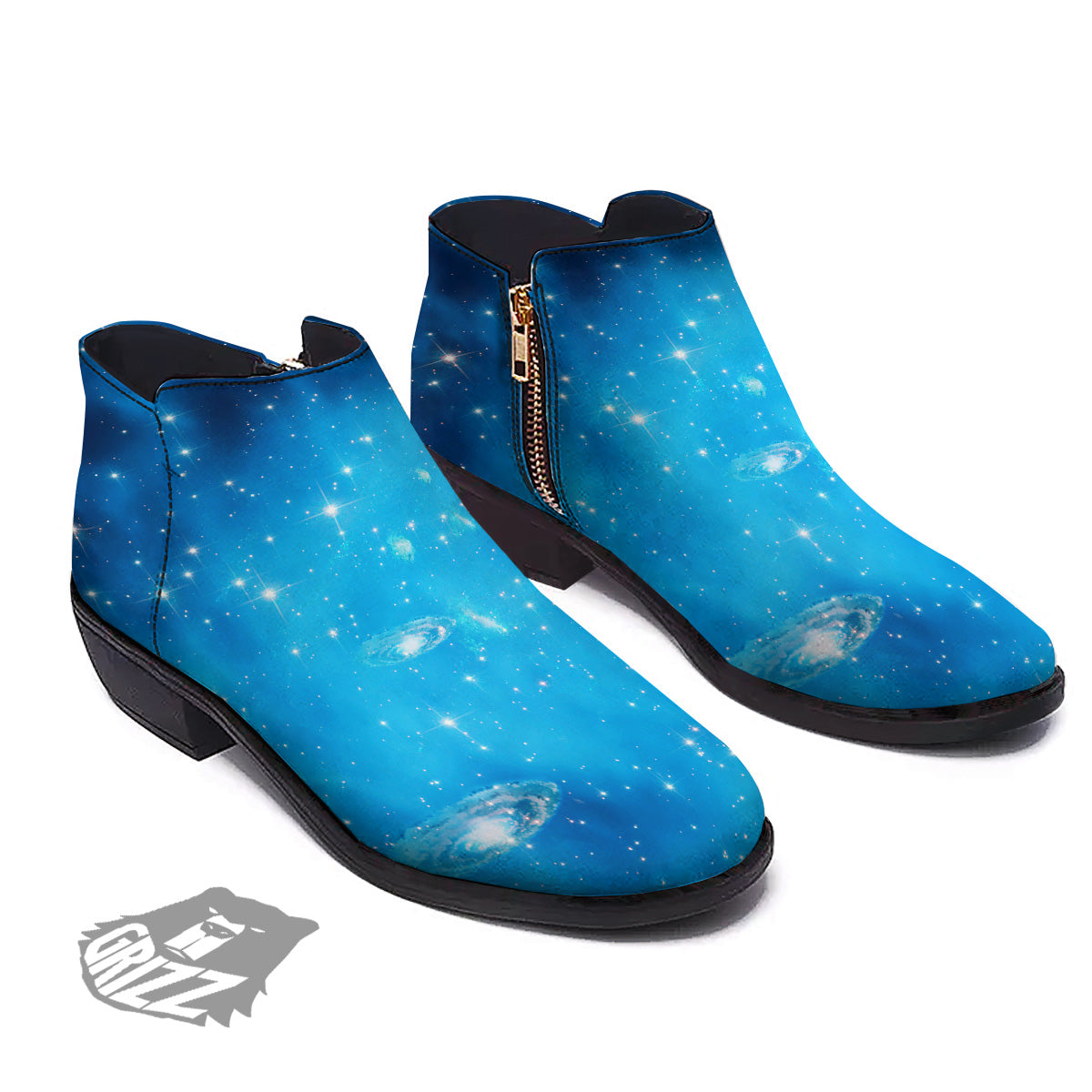 Starfield Galaxy Space Blue Cloud Print Ankle Boots-grizzshop