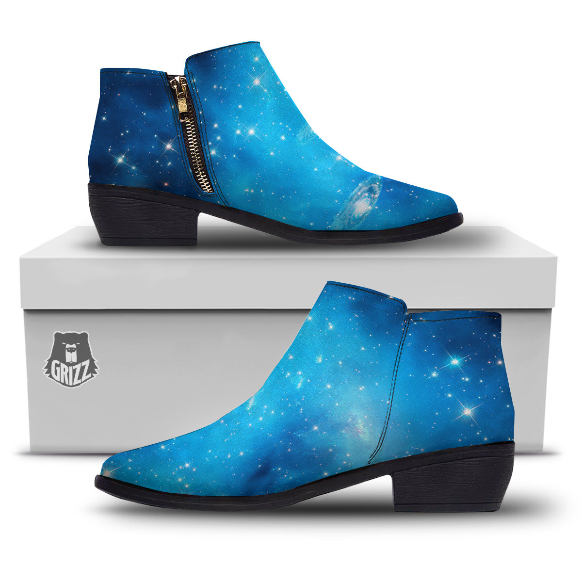 Starfield Galaxy Space Blue Cloud Print Ankle Boots-grizzshop