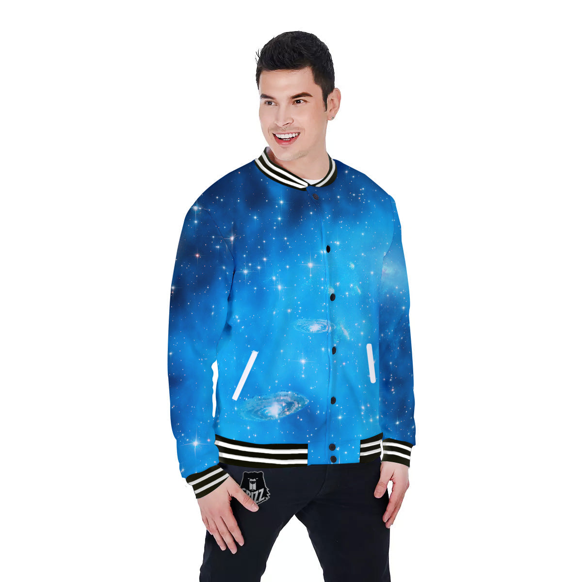 Starfield Galaxy Space Blue Cloud Print Baseball Jacket-grizzshop