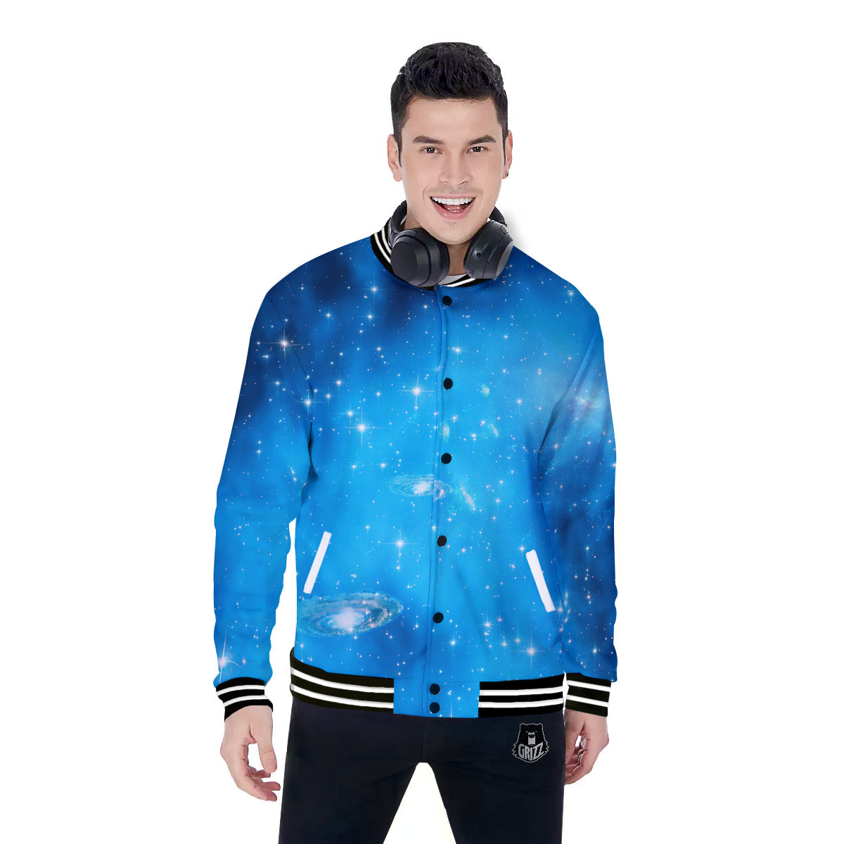 Starfield Galaxy Space Blue Cloud Print Baseball Jacket-grizzshop