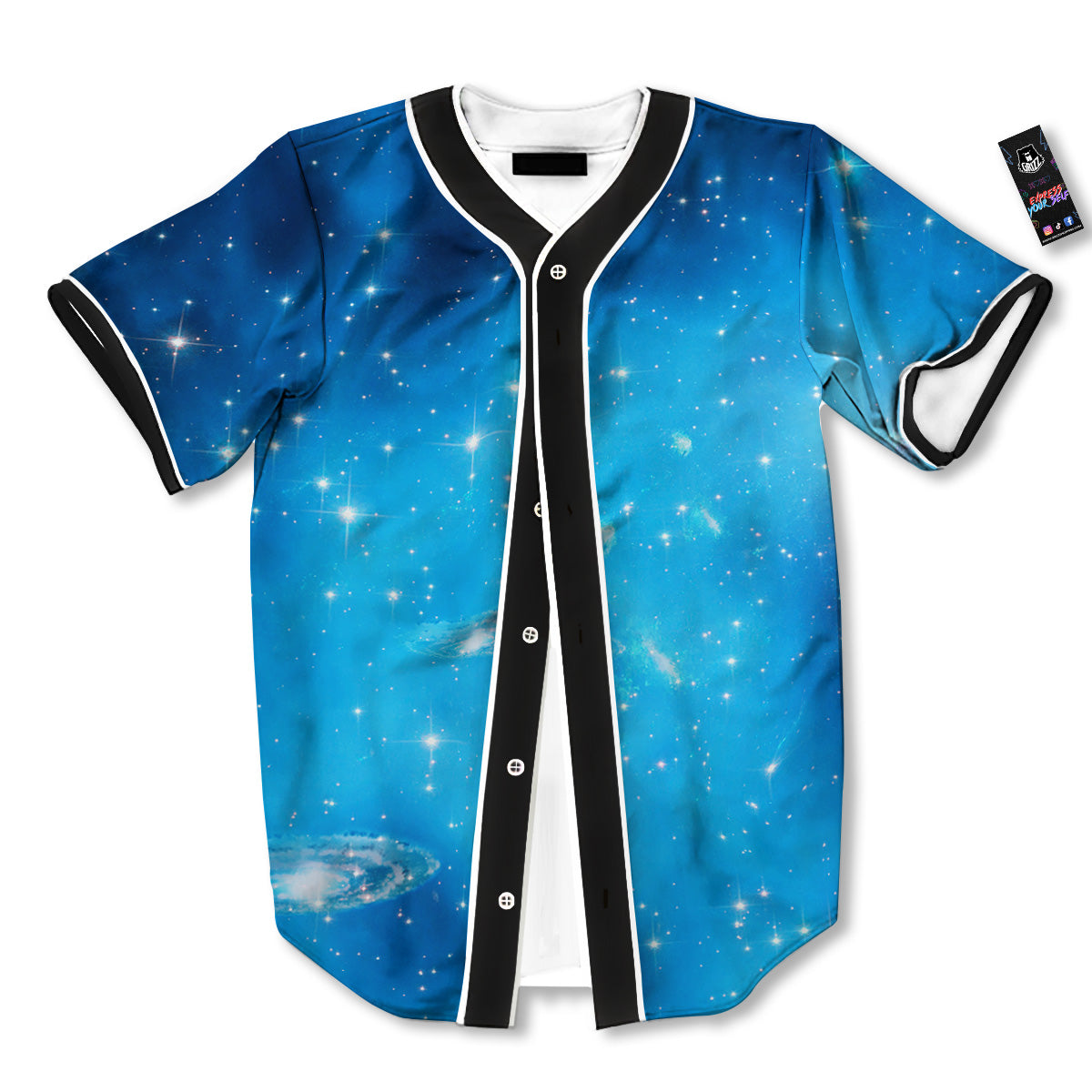 Starfield Galaxy Space Blue Cloud Print Baseball Jersey-grizzshop