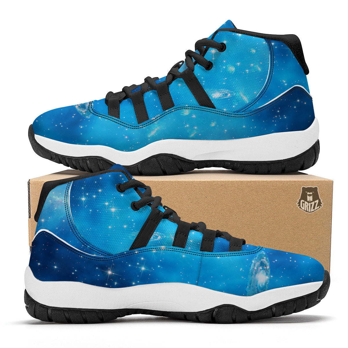 Starfield Galaxy Space Blue Cloud Print Black Bball Shoes-grizzshop