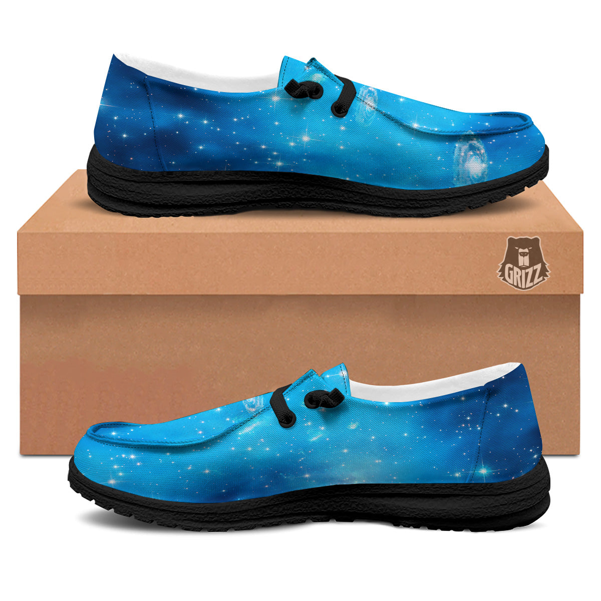 Starfield Galaxy Space Blue Cloud Print Black Loafers-grizzshop