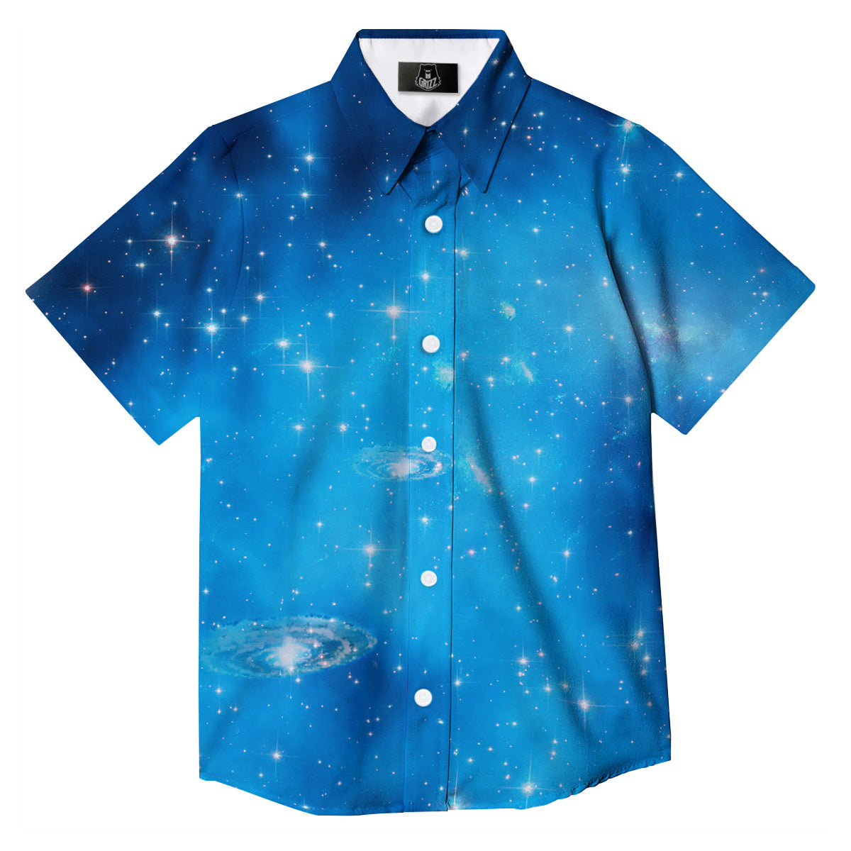 Starfield Galaxy Space Blue Cloud Print Button Up Shirt-grizzshop