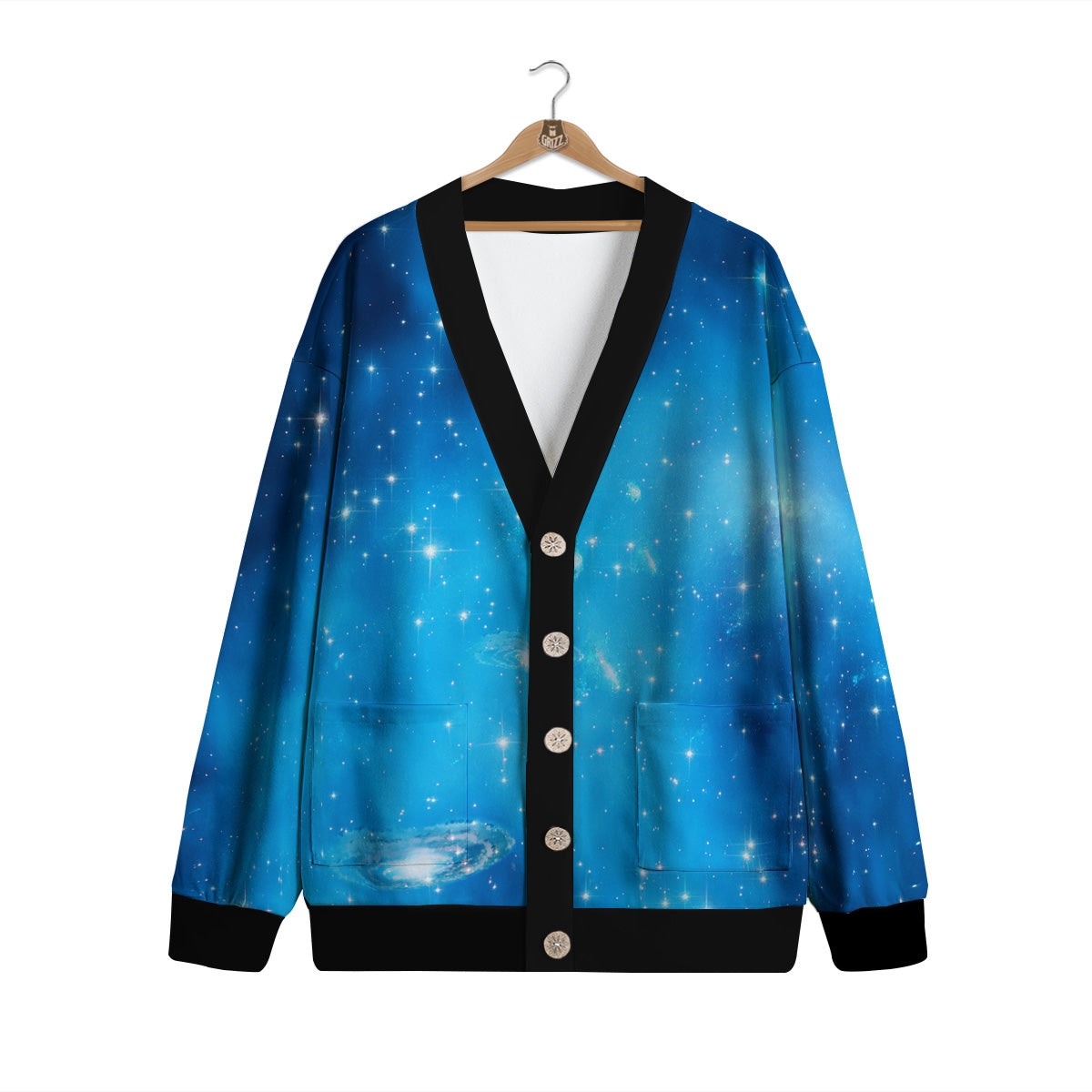 Starfield Galaxy Space Blue Cloud Print Cardigan-grizzshop
