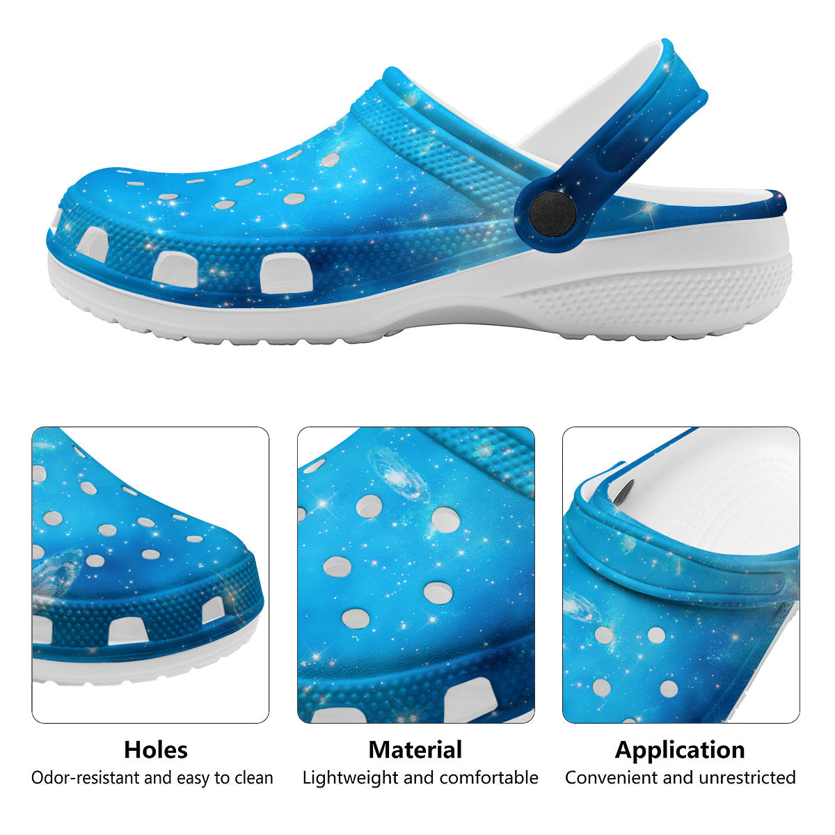 Starfield Galaxy Space Blue Cloud Print Clog-grizzshop