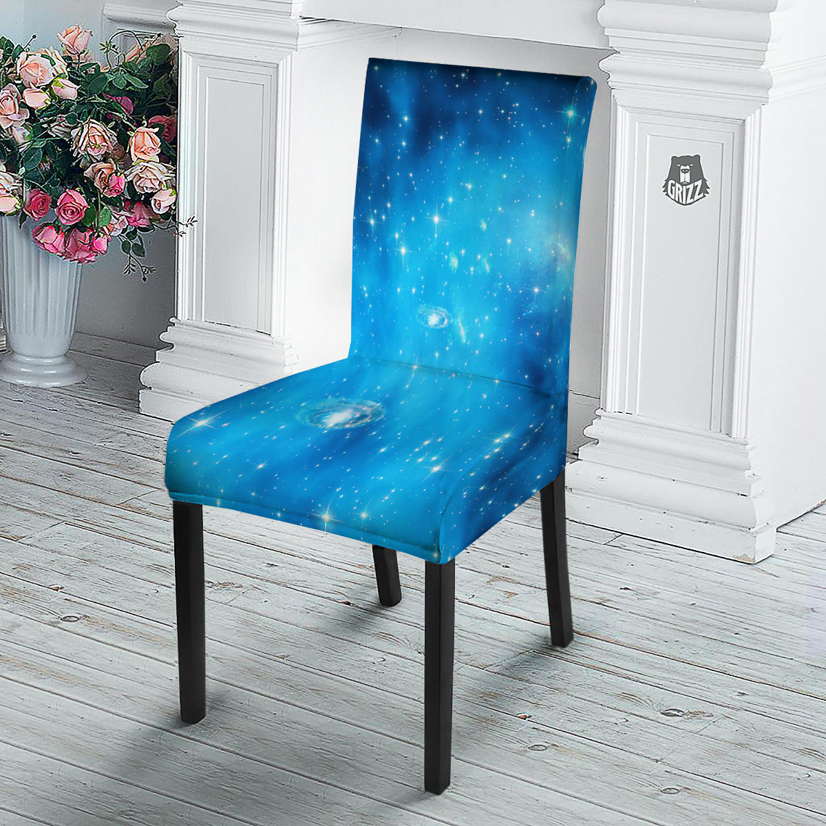 Starfield Galaxy Space Blue Cloud Print Dining Chair Slipcover-grizzshop