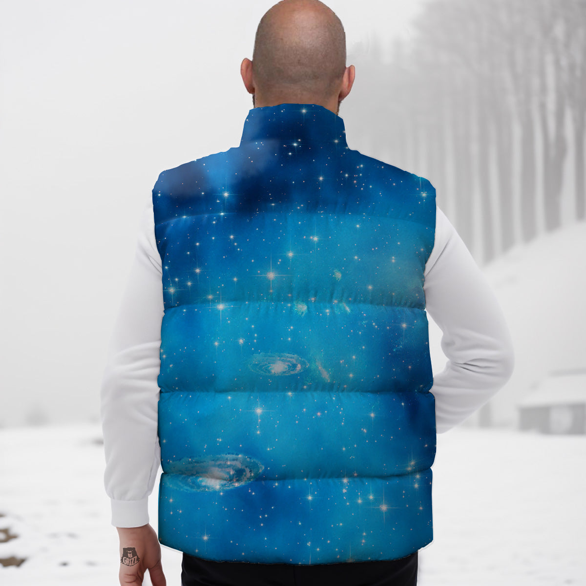 Starfield Galaxy Space Blue Cloud Print Down Vest
