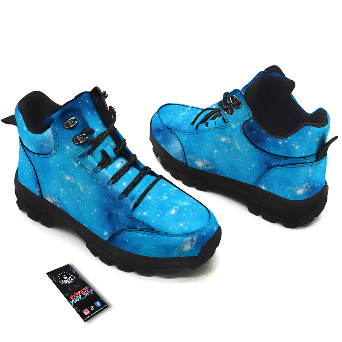 Starfield Galaxy Space Blue Cloud Print Hiking Shoes-grizzshop